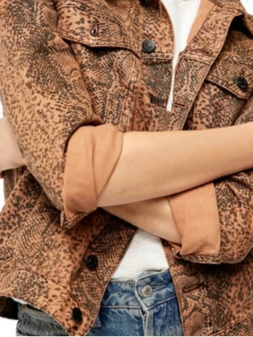 Free People jacket is a brown and black snake-printed denim jacket Size S - Picture 2 of 13